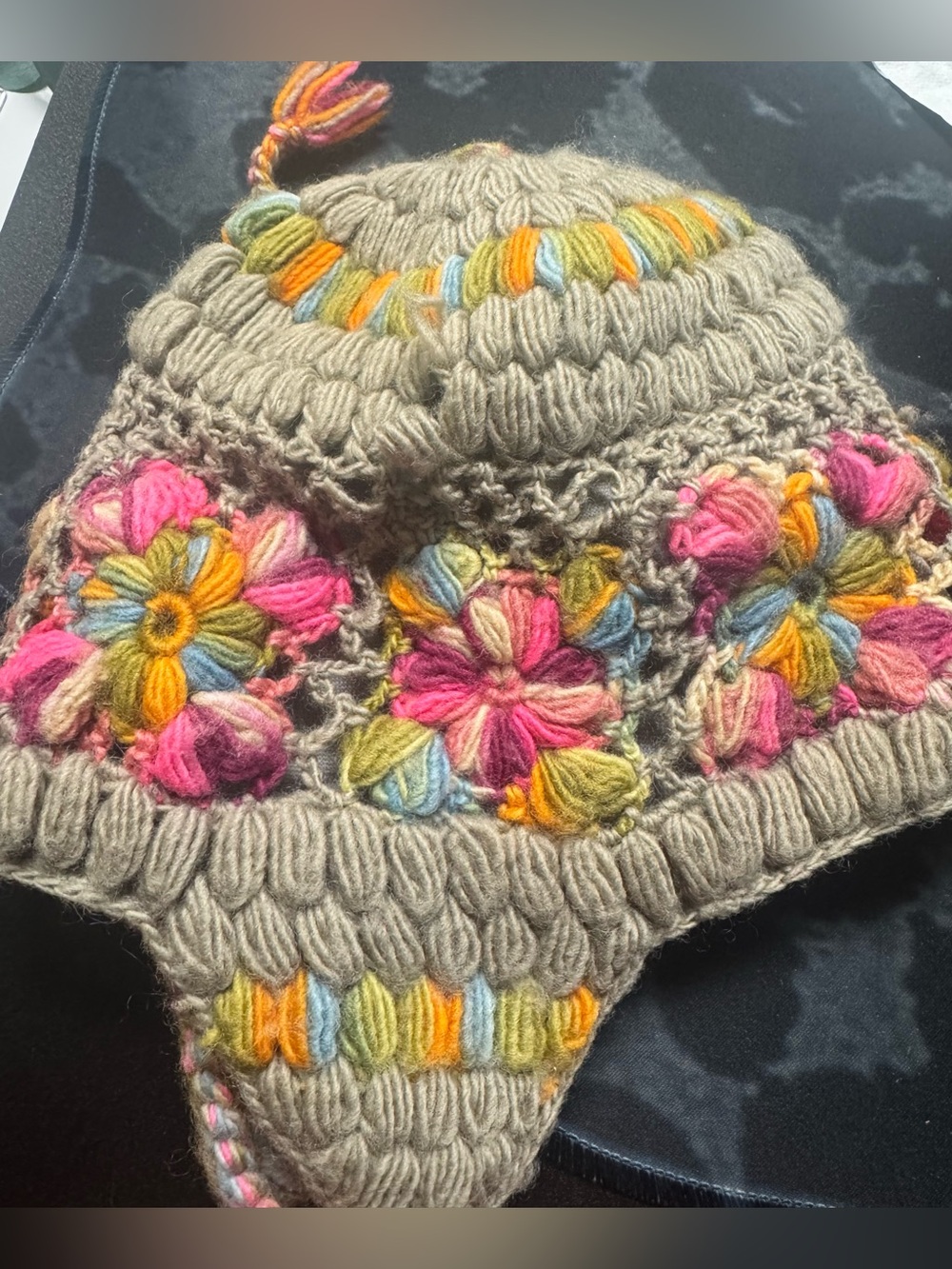 Nirvanna Designs Wool Knit Floral Beanie